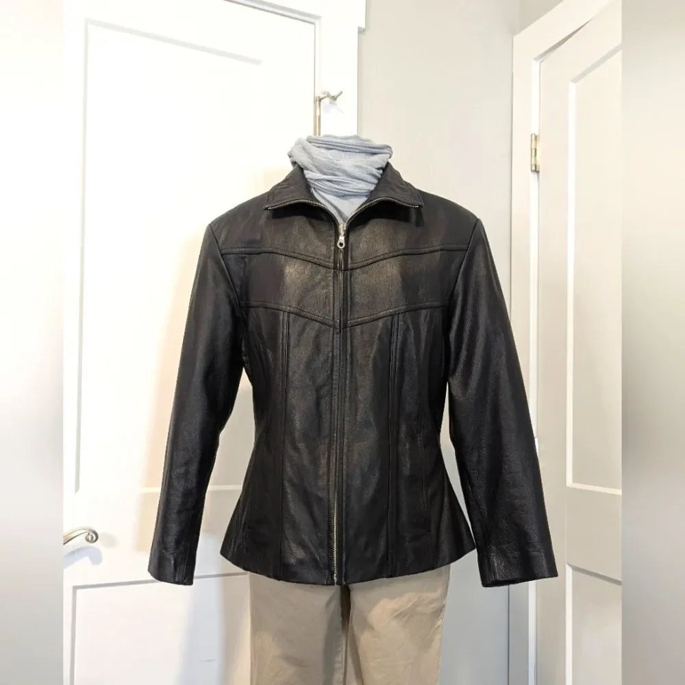 Maxima Wilsons Leather Vintage Womens Jacket Large Black Lined Coat Moto Grunge - Picture 1 of 10